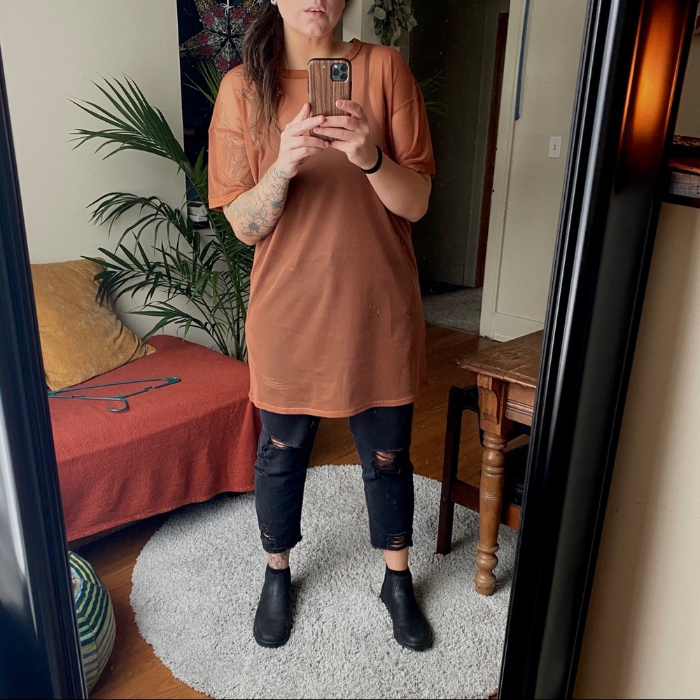 Forever 21 burnt orange oversized mesh tee